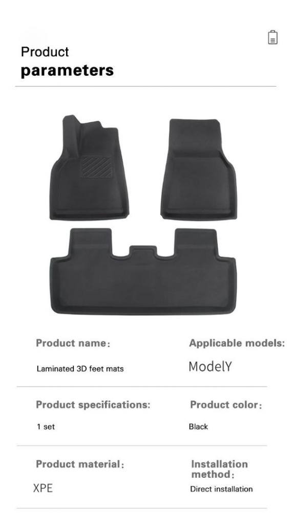 3D Fußmatten Set passend für Tesla Model Y/Performance