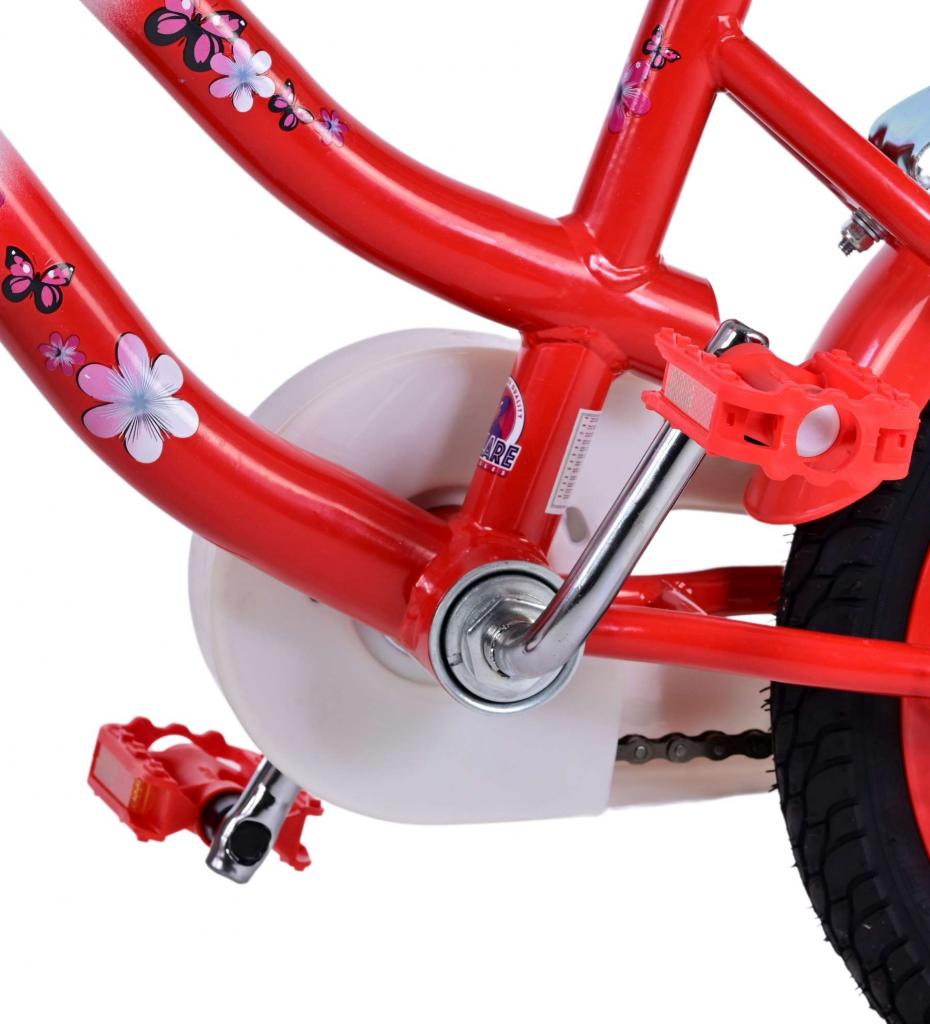 Volare Lovely 14 Zoll Kinderfahrrad rot/weiß mit Hand- und Rücktrittbremse, Stützrädern und Korb