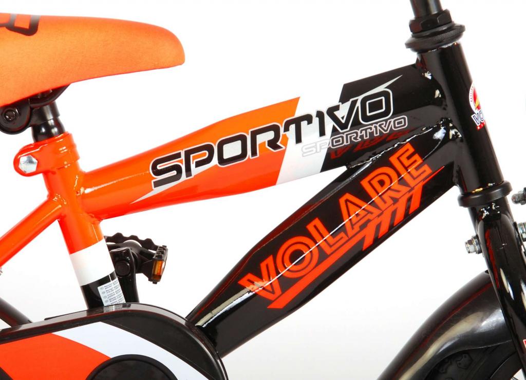 Volare Sportivo Kinderfahrrad - Jungen - 12 Zoll - Neon Orange/Schwarz - Abnehmbare Stützräder und Flaschenhalter